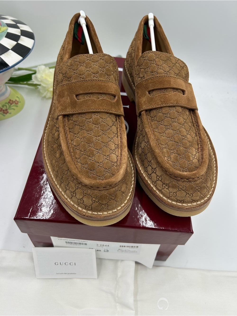 Men's Gucci, GG monogram web loafers size 11 fits 11.5 US made in Italy